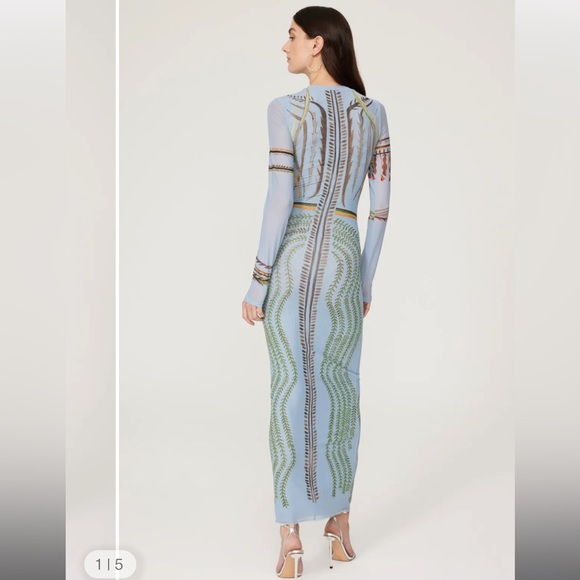 NWOT $1,475 Altuzarra Atalanti Printed Stretch-mesh Maxi Dress - Blue Size US6 - Picture 5 of 11